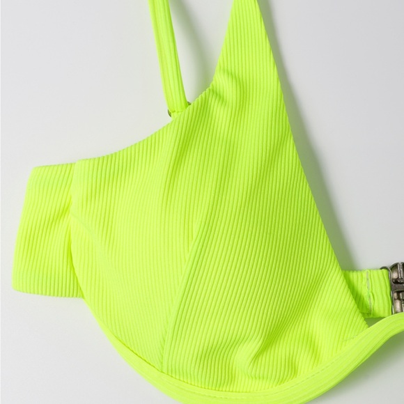 Ribbed Bikini Set Underwire Push Up Bra & High Cut Bottom + Skirt, bikini set - Picture 4 of 9